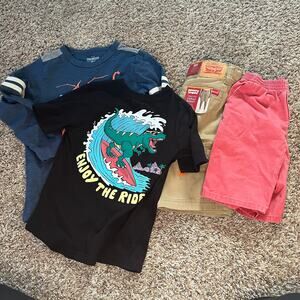 Boys Size 7 Lot of 4 Osh Kosh Levi's T Shirt Casual Short Graphic Dinosaur